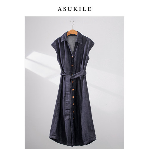 【蓝调往事】ASUKILE 棉超透气轻薄牛仔连衣裙女无袖长裙
