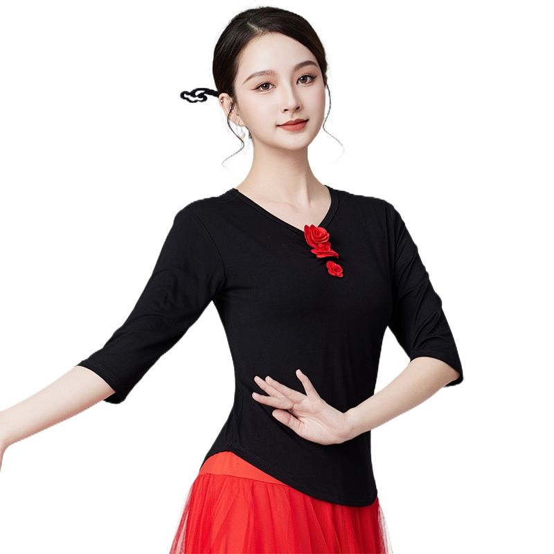 广场舞服装新款上衣中老年民族风舞蹈服春秋古典莫代尔跳舞表演服