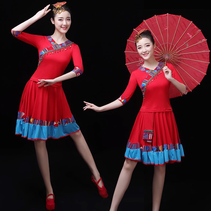 广场舞服装新款套装民族风春夏季中老年大妈扇子舞蹈服装演出服女