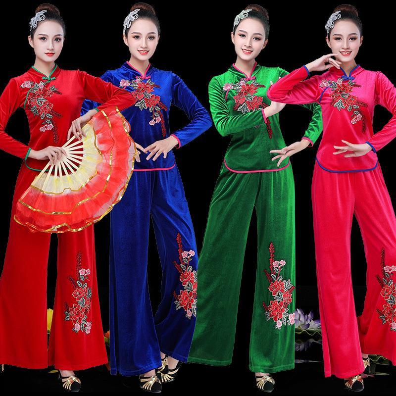 2019秋冬金丝绒广场舞服装女新款套装中老年舞蹈演出跳舞衣秧歌服