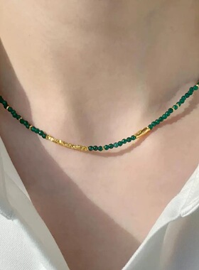 祖母绿色水晶小米珠项链女百搭高级感小众串珠锁骨颈链新中式饰品