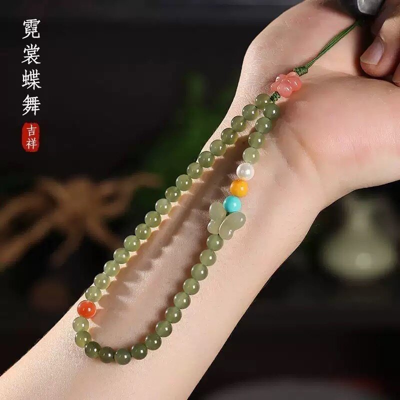 天然南红蜜蜡手机链挂饰中国风琥珀两世欢挂件防摔手腕绳男女礼物