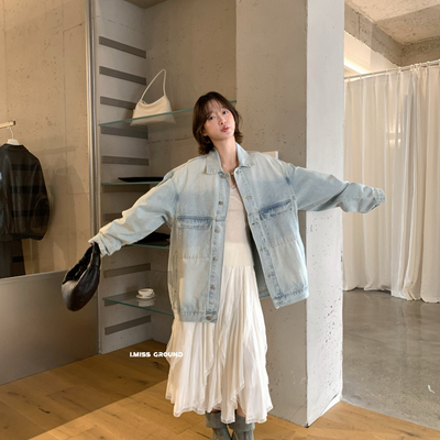 IMISS-春上新韩标复古宽松百搭牛仔外套R6057