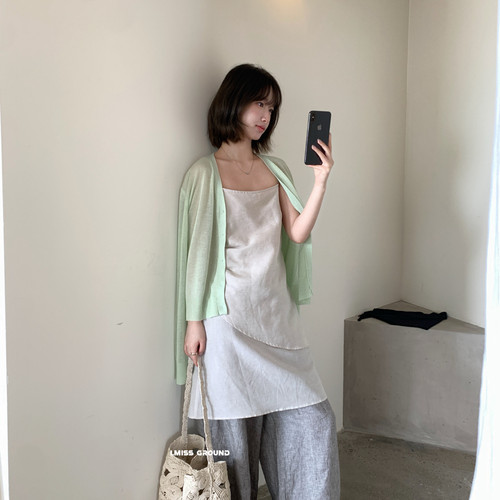 IMISS-常26夏上新韩标高品质天丝亚麻叠穿连衣裙(不含开衫)R90689
