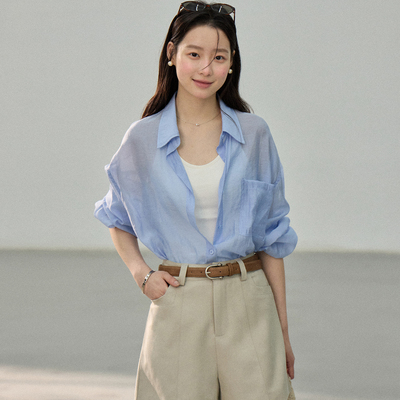 歌铭/APXIVI-勤时尚百搭天丝阔腿裤高腰a字休闲短裤(配皮带)AD127