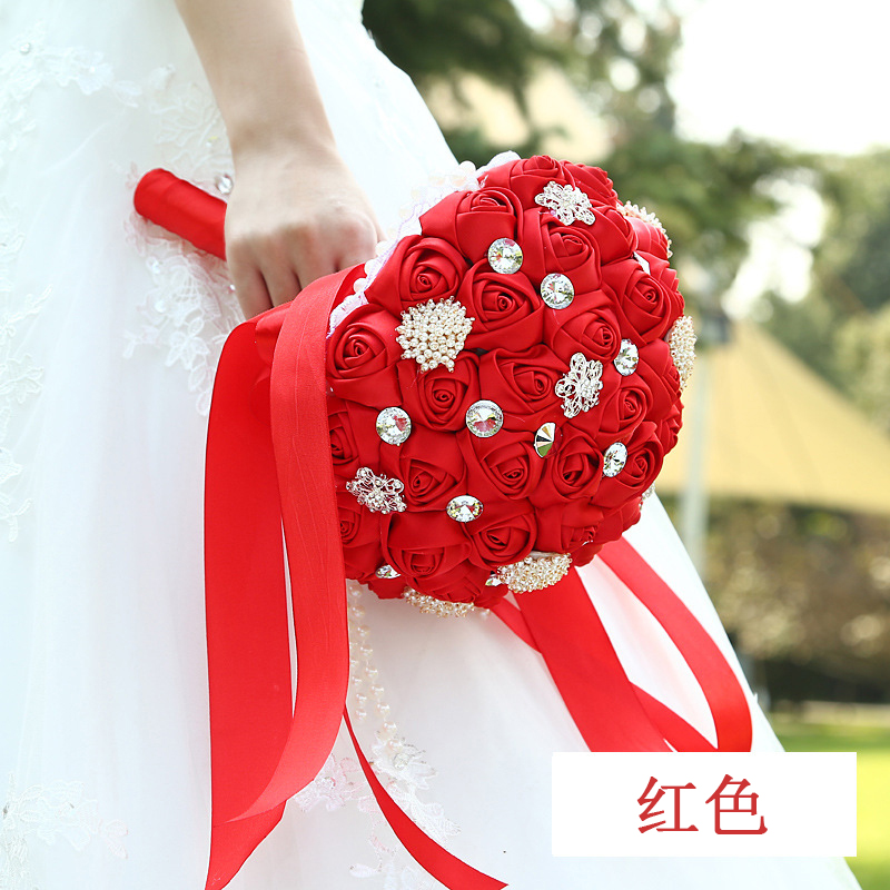 婚庆用品结婚新娘手捧花仿真婚礼缎带手捧花手抛花球韩式手捧花托