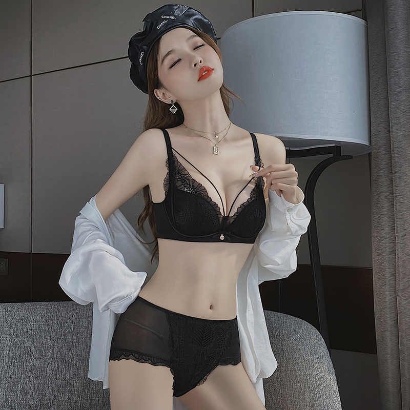 性感蕾丝内衣女薄款透气小胸聚拢美胸带文胸套装无钢圈上托防下垂