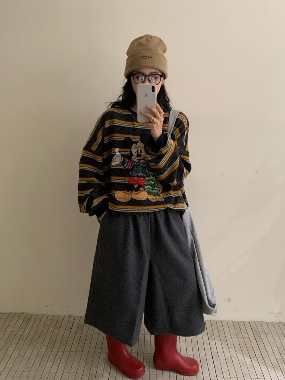 2025冬季新款美拉德色系条纹卡通印花厚实高密宽松大版卫衣女上衣