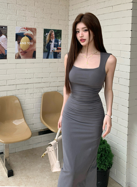 语姿雅Rae新款气质宽肩带遮副乳长裙显身材S腰线辣妹连衣裙女