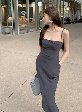语姿雅Rae新款一字领褶皱吊带裙连衣裙女性感长短款收腰包臀裙