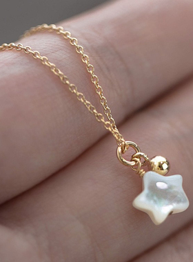 惊小鸿北极星S925银镀18K金幻彩白蝶贝简约美学风锁骨纯银项链