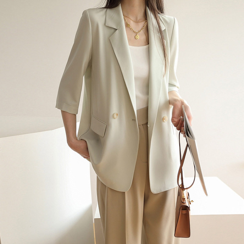 2023夏新款大码女装薄款西装外套胖mm宽松休闲减龄七分袖西服