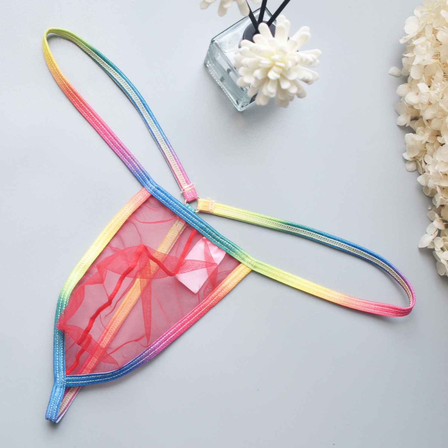 全透明男士内裤男丁字裤一根绳式火辣网纱内裤男生单丁裤透气潮流