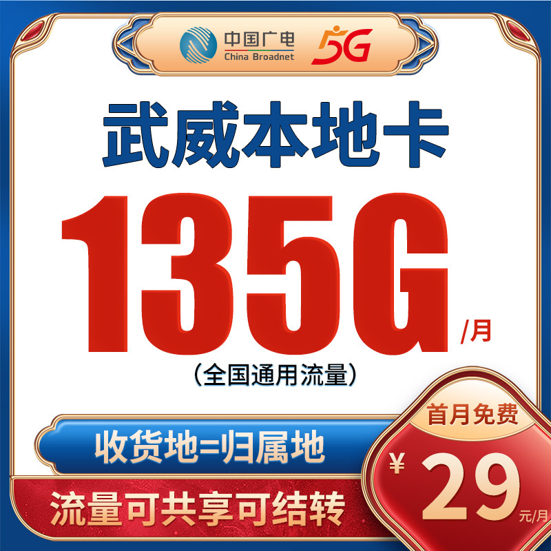 武威广电流量卡手机卡纯流量上网卡电话卡4g5g全国通用不限速