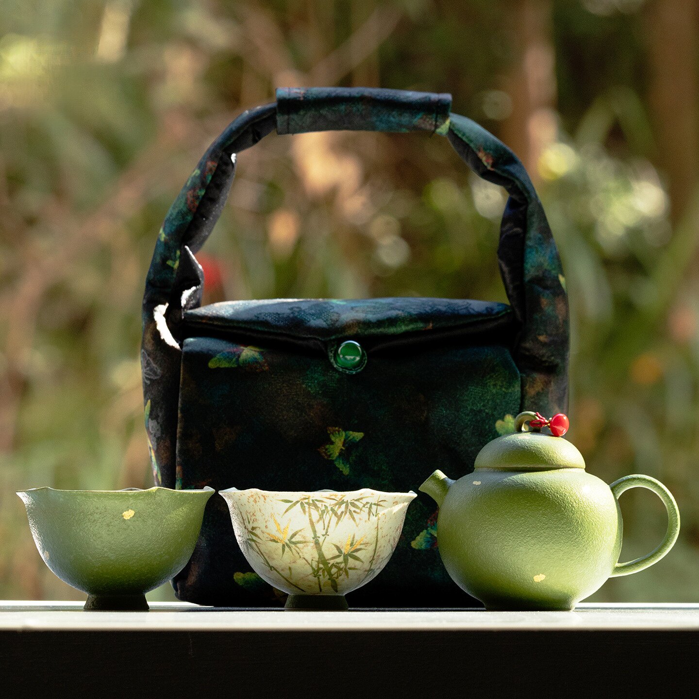 墨己户外旅行茶具便携包收纳手绘整套茶具