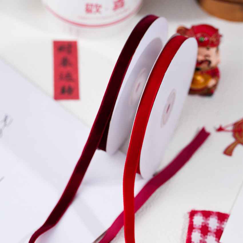 10m新年丝带1cm大红色绒布diy礼物包装彩带细圣诞包装盒封口扎绳