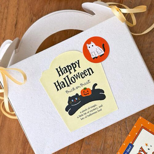 Happy Halloween黑猫贴纸 烘焙蛋糕盒装饰万圣节糖果伴手礼封口贴