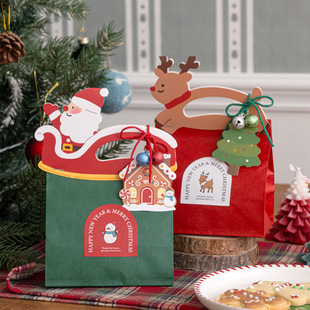 ins风圣诞节包装 卡头50片老人圣诞麋鹿烘焙饼干袋礼品袋页眉卡头
