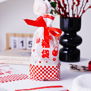 马年福袋新年红色抽绳礼物包装 袋子带抽绳曲奇饼干糖果烘焙点心袋