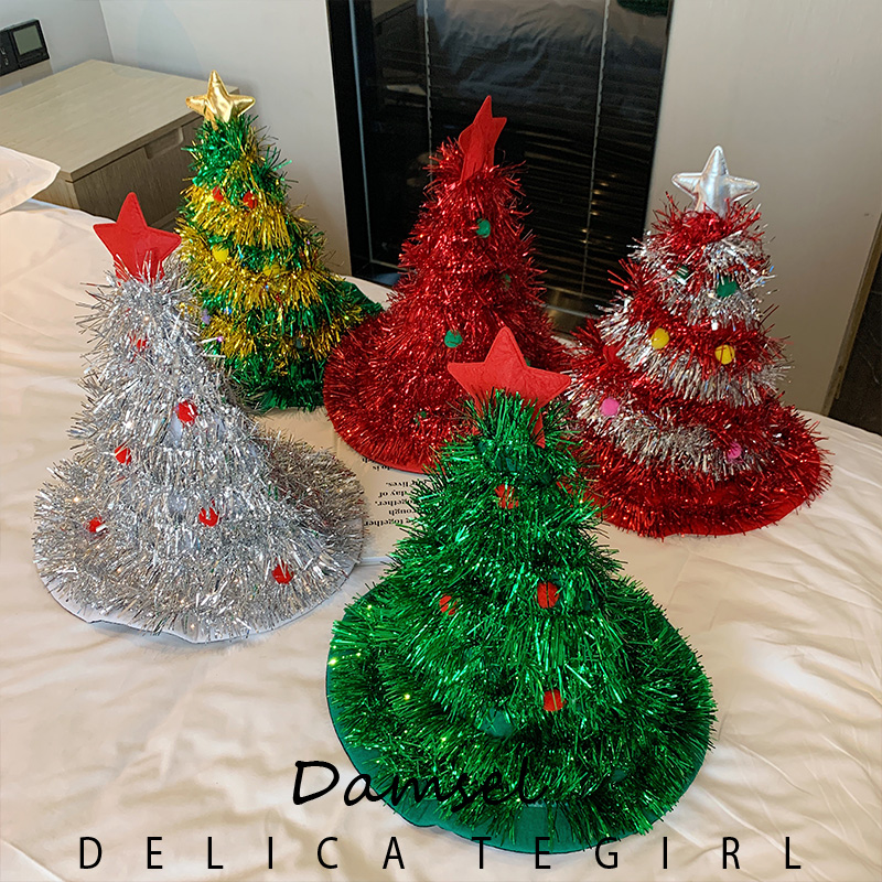 圣诞节发光头饰圣诞树帽子创意头套发箍发饰品女派对装扮拍照道具