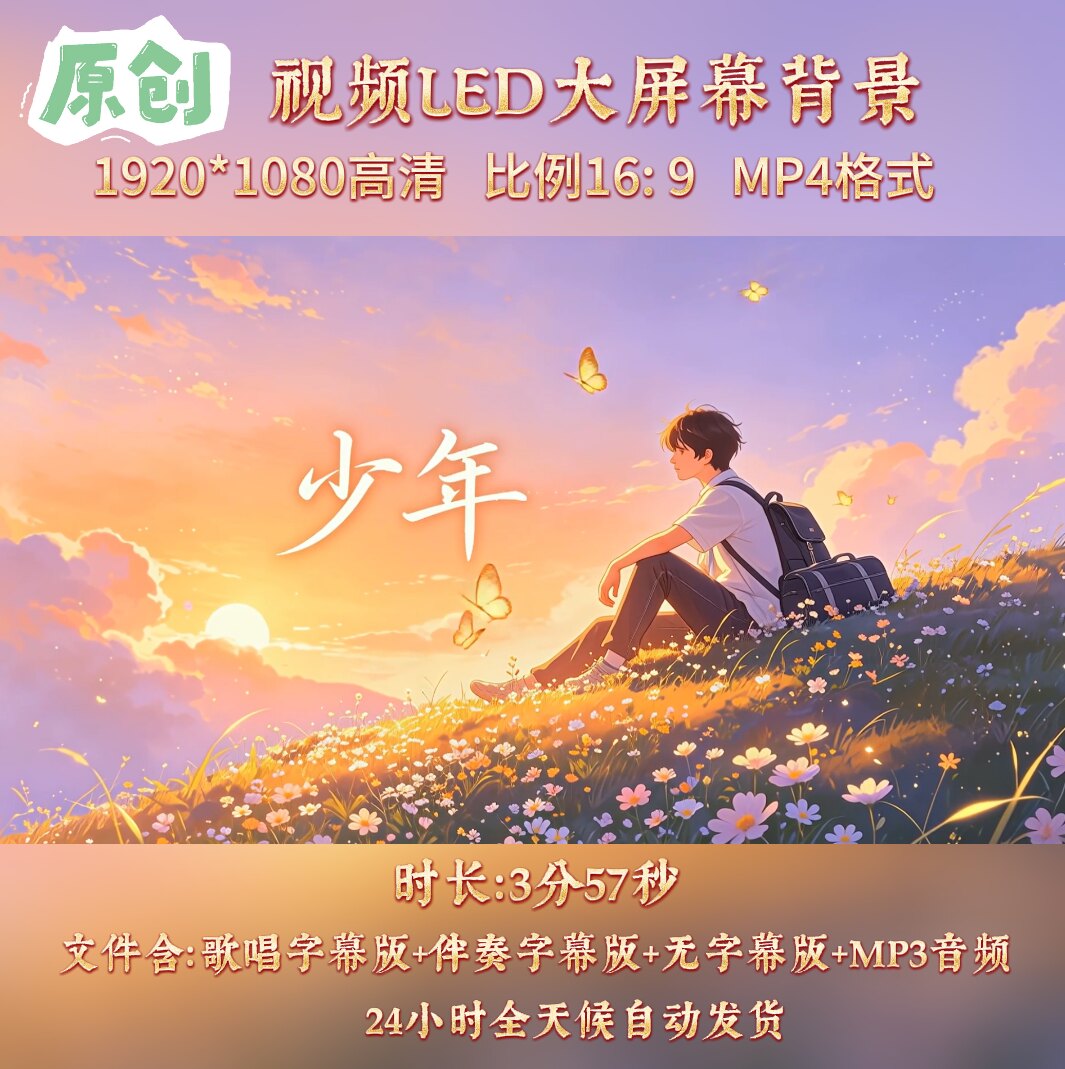 原创视频--少年 梦然歌曲伴奏舞台表演高清led背景视频素材