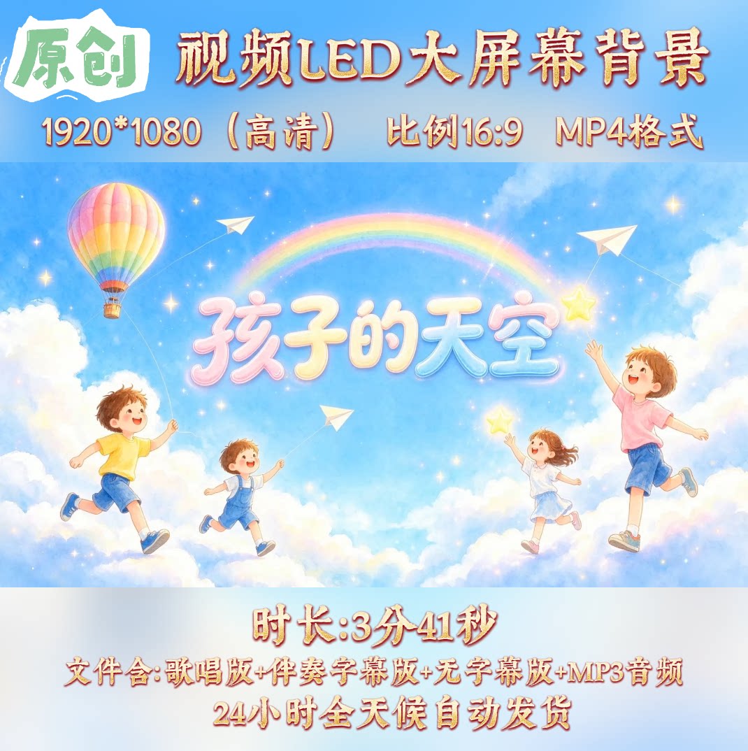 原创视频--孩子的天空 儿童少儿歌曲伴奏舞台led高清背景视频素材