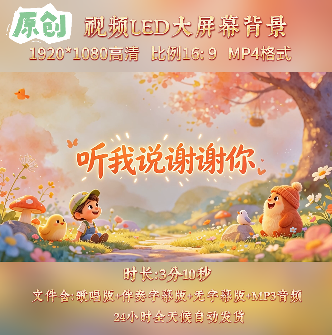 原创视频--《听我说谢谢你》少儿儿童歌曲伴奏舞台演唱背景视频
