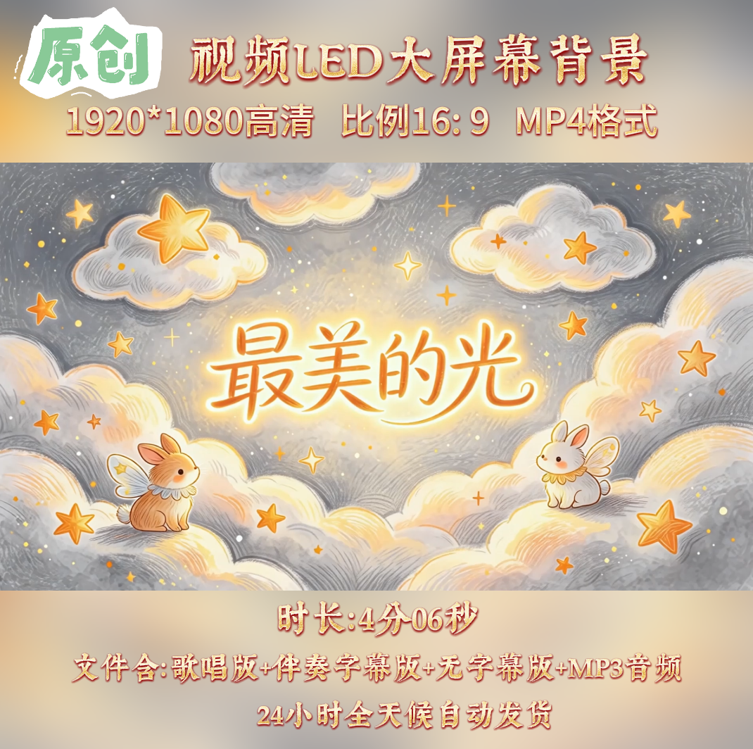 原创视频--《最美的光》尚琪祺版少儿歌曲伴奏舞台LED背景视频