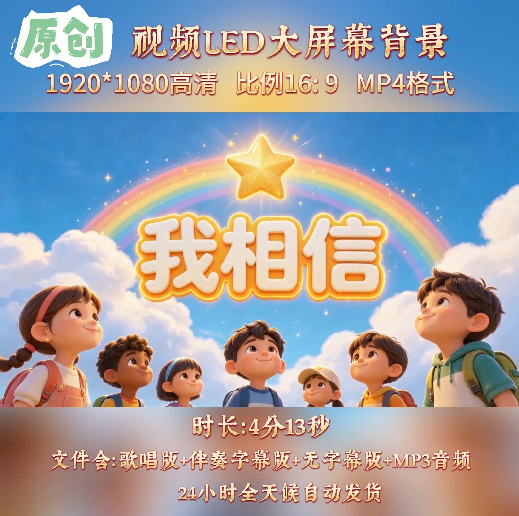 原创视频--我相信 童声儿童版歌曲伴奏舞台led与mv高清背景视频