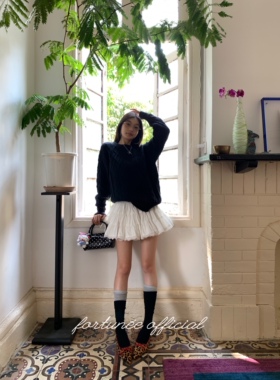 fortunee原创蕾丝花边大裙摆三层拼接白色蓬蓬蛋糕半身裙秋季短裙