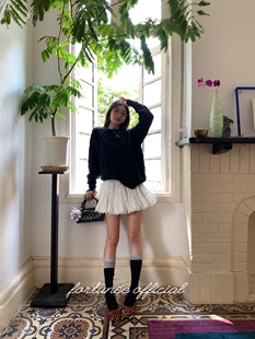 fortunee原创蕾丝花边大裙摆三层拼接白色蓬蓬蛋糕半身裙秋季短裙