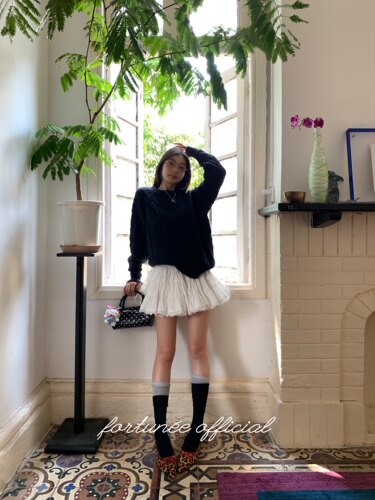 fortunee原创蕾丝花边大裙摆三层拼接白色蓬蓬蛋糕半身裙秋季短裙
