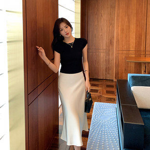 岛歌夫人包臀裙缎面鱼尾裙子半身裙中长版女秋设计感小众高腰半裙