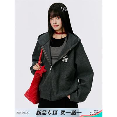 Burgenland卡通小狗连帽外套薄款秋季巨好看韩系拉炼重磅卫衣开衫