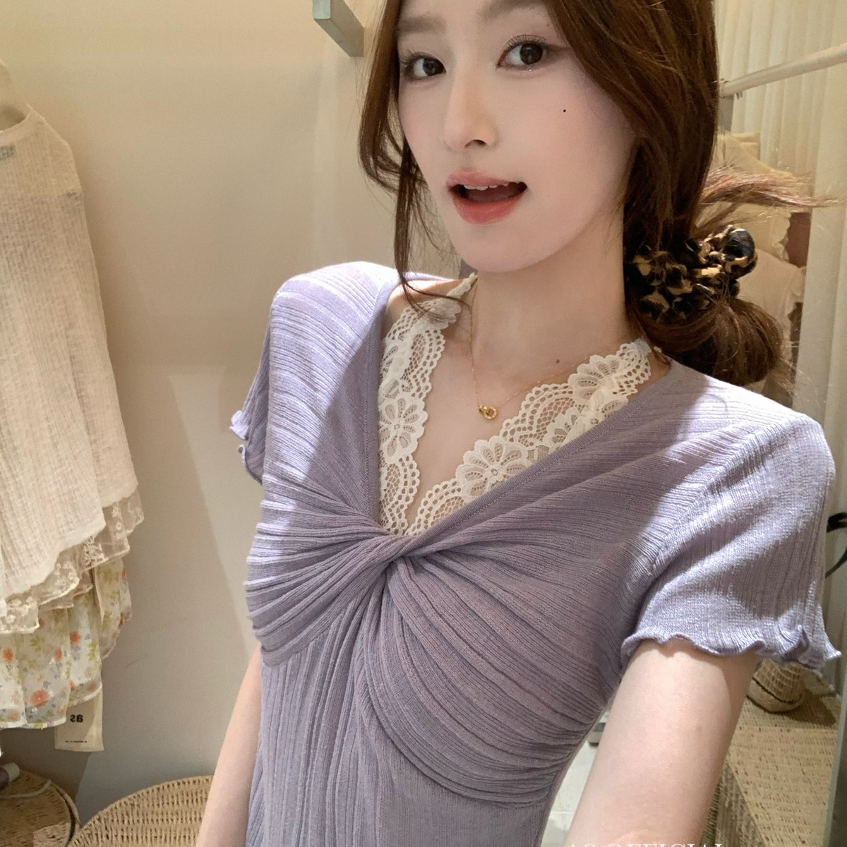 AS OFFICIAL-悸动的心美上头了掌管纯欲de神扭结假两件蕾丝16518