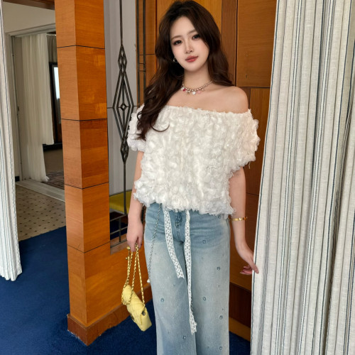 AIALA LUMENA-夏上新重工烫钻渐变女蕾丝系带高腰显瘦阔腿B20507
