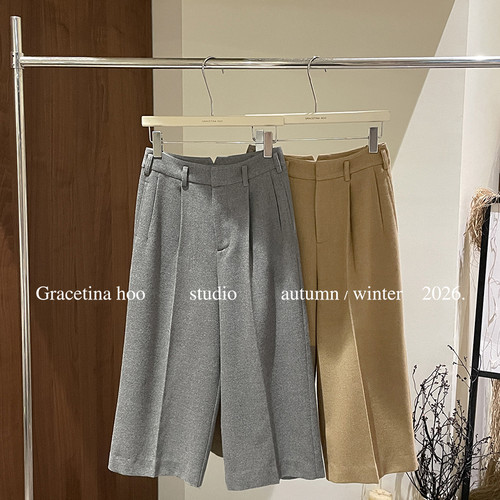 GRACETINA HOO-秋上新8羊毛毛呢裤法式解构剪裁松弛高智感KA6265