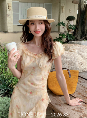 UONE-26夏上新蝶梦霓裳温柔氛围感女神气质拼接设计碎花连265837