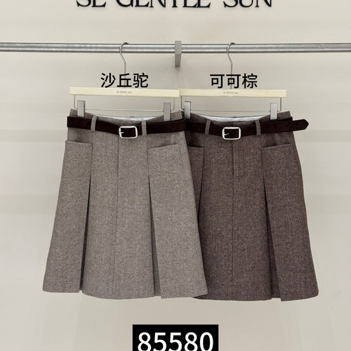 SE GENTLE SUN-SE黑标时栖高腰立体压褶显瘦腰带款羊毛混纺85580