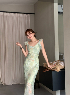 YOOMINI-OWENANA花影汀澜·荡领印花荷叶边曲线感优雅韵M60479-SR