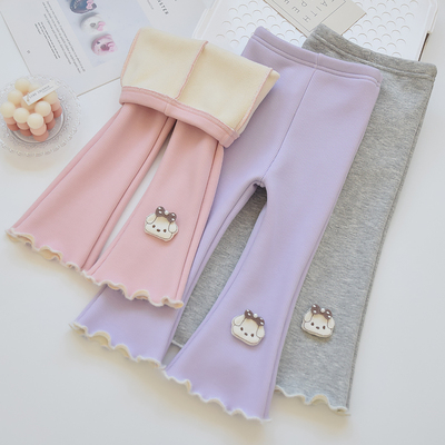 冬季加绒加厚女童喇叭裤新品