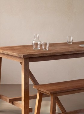 复古侘寂风做旧原木大板桌实木餐桌家用餐厅吃饭桌会议桌子