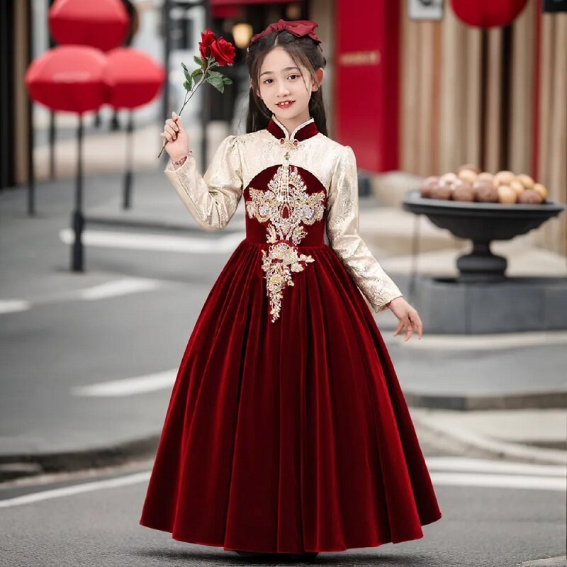 美诚晚礼服公主女童儿童礼服红色