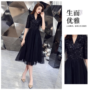 宴会晚礼服裙2025新款黑色平时可穿小个子高档名媛时尚连衣裙气质