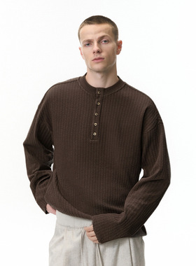 inflation 老钱亨利领长袖T恤25秋季新品潮牌休闲慵懒纯色男式