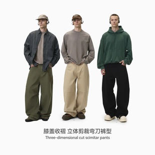 inflation美式复古解构工装裤春秋新品潮牌收褶百搭宽松弯刀裤男