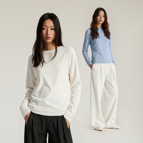 inflation莫代尔羊毛合身上衣25秋季新品简洁宽松打底衫长袖T恤女