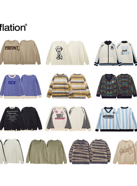 inflation 美式街头复古毛衣2025春季潮牌刺绣圆领针织衫男女同款