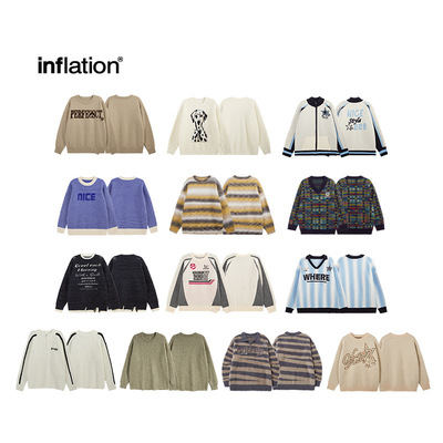 inflation 美式街头复古毛衣2025春季潮牌刺绣圆领针织衫男女同款