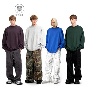 inflation 305G重磅fog色长袖T恤秋季美式纯色纯棉宽松情侣打底衫